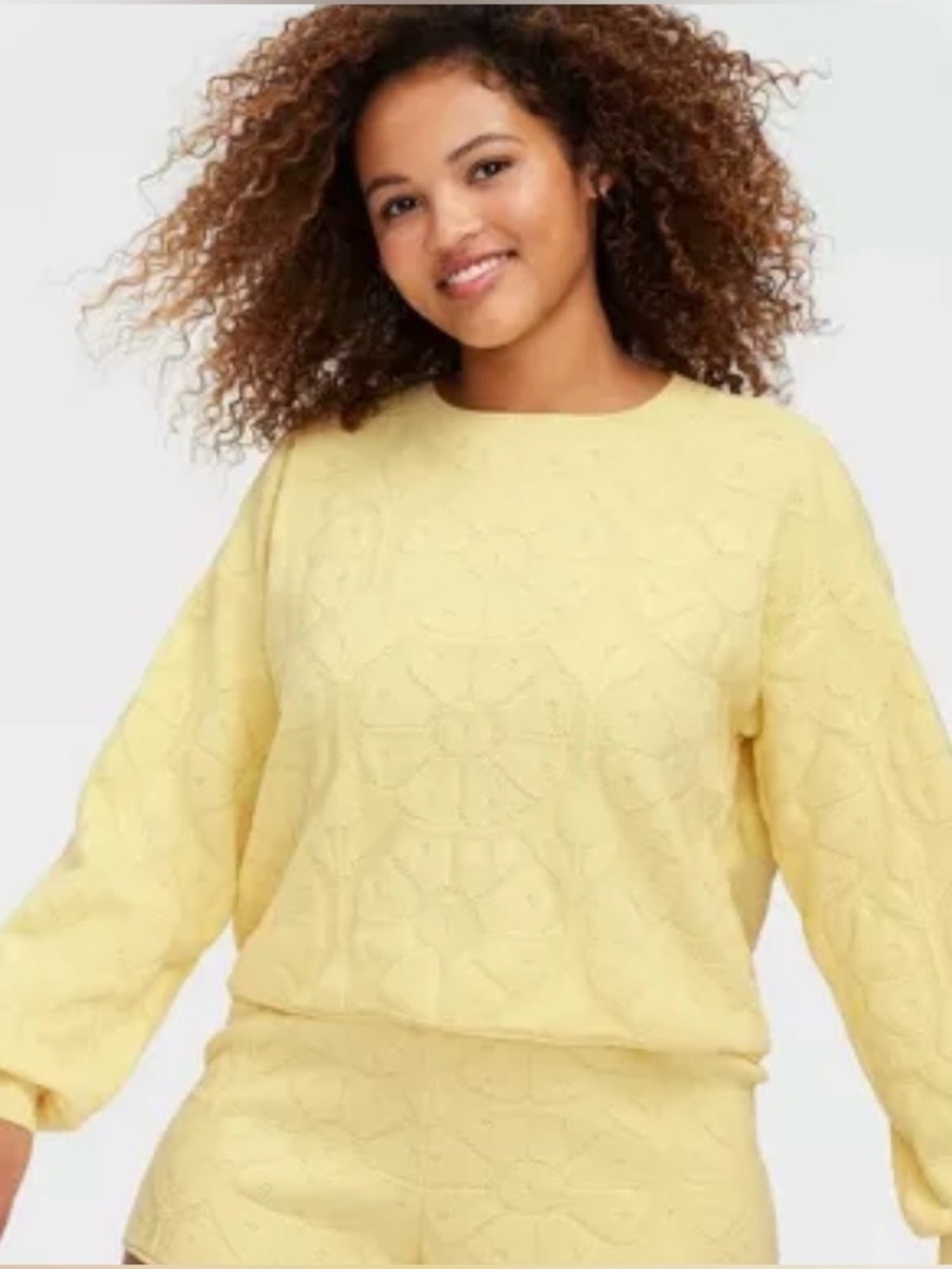 💗🐰Roller Rabbit x Target Daisy Floral Embossed Terry Sweatshirt Yellow Size L